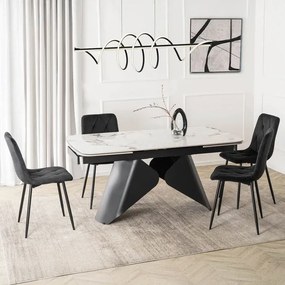 Stół Rozkładany Prostokątny VERONA 160-240 cm Ceramiczny Biały Marmur/Czarny Loft