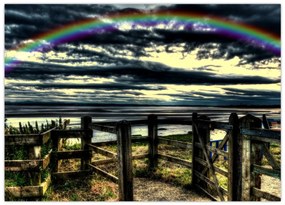 Obraz na szkle - tęcza nad morzem (70x50 cm)