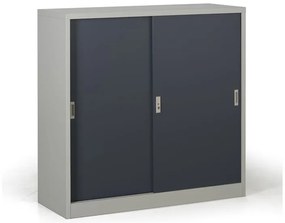 Metalowa szafa z przesuwnymi drzwiami, 2 półki, 1200 x 1200 x 450 mm, ciemnoszary