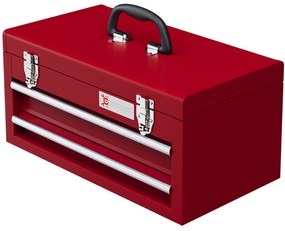 DURHAND Skrzynka na narzędzia z 2 szufladami, górny schowek, zamki stalowe, uchwyt, 46x24x22 cm, czerwona