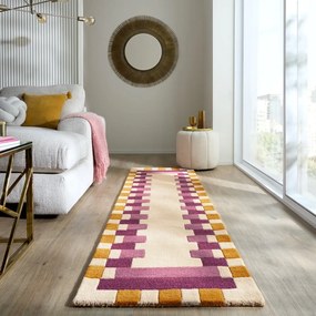 Żółto-różowy wełniany chodnik tkany ręcznie 60x230 cm Kai Wool Border – Flair Rugs