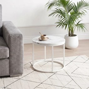 Stolik Kawowy AGNES 53 cm Biały Marmur Glamour