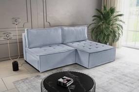 Sofa z funkcją spania w kształcie L Bohoo Mini, tkanina Raven, Jasnoszary, Prawy