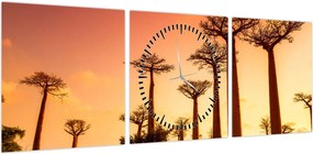 Obraz - Zachód słońca w Baobab Alley (z zegarem) (90x30 cm)