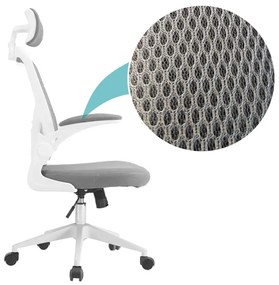 Ergonomiczny fotel biurowy z podparciem lędźwiowym i zagłówkiem, szary