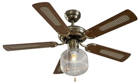 Wentylator sufitowy z lampą mosiężny z drewnem 107,5 cm z przełącznikiem łańcuchowym - Mistral KarelPrzemysłowy Oswietlenie wewnetrzne