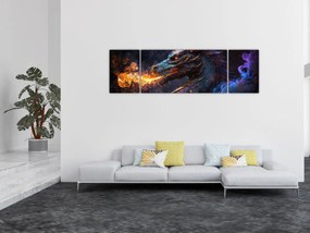 Obraz - Smok plujący płomieniami (170x50 cm)