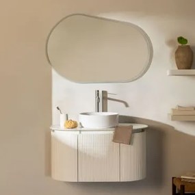 Zestaw Mebli Łazienkowych Z Drewna Carsone Biała & Bez Jednostki Pomocniczej & Okrągły Ceramiczny Biały Ø40 Cm - Sklum