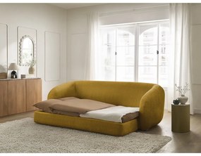 Musztardowa rozkładana sofa z tkaniny szenilowej 228 cm Neyo – Bobochic Paris