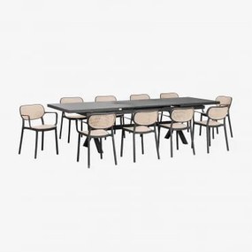 Zestaw Stołu Prostokątnego 240-300x100 Cm Rozkładanego Z Aluminium Karena Oraz 10 Sztaplowanych Krzeseł Ogrodowych Z - Sklum