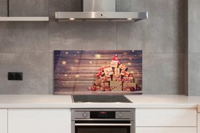 Panel szklany do Kuchni Świąteczne Prezenty na Drewnie