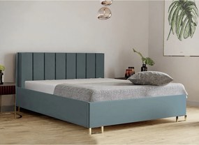 Łóżko tapicerowane MALIBU, wezgłowie, obicie VELUTTO, pojemnik na pościel, podnośnik gazowy, wysokość spania 39 cm, 120x200 cm, Pudrowa Zieleń