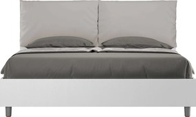 Łóżko podwójne Antea 160x190 cm z pojemnikiem, podwójne podnoszenie, białe drewno jesionowe, poduszki z eco-skóry w kolorze gołębiej szarości