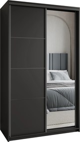 Szafa Przesuwna VARO 120 cm z Lustrem Szafa Dwudrzwiowa z Szufladami Czarna / Czarne Profile