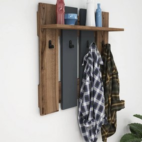 Antracytowo-naturalny wieszak ścienny w dekorze orzecha z półką Mita – Puqa Design