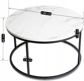 Stolik Kawowy CONNY MAX 80 cm Biały Marmur/Czarny Nowoczesny Glamour