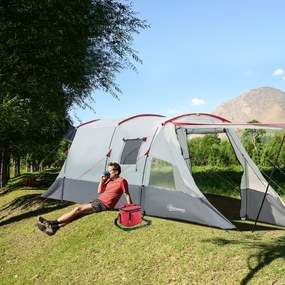 Outsunny Namiot Tunelowy Kempingowy dla 8 Osób z Sypialnią Szary 510x240x180cm Przestronny i Wygodny | Aosom PL