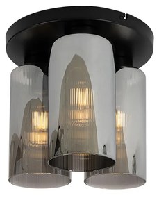 Lampa sufitowa Art Deco czarna z przydymionym szkłem 3-punktowa - Laura ArtDeco Oswietlenie wewnetrzne