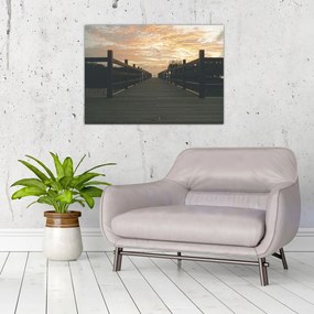 Obraz na szkle drewnianego pomostu nad jeziorem (70x50 cm)