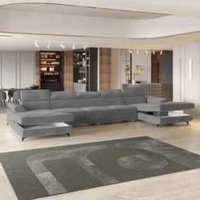 Masseno Narożnik VIVENTE z funkcją spania i pojemnikiem na pościel Narozniki U, Rozkładana sofa - Szary, MONOLITH 85