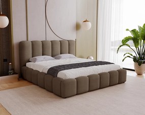 BESILIO Miękkie łóżko tapicerowane 140x200 Julien - łóżko z pojemnikiem, obłe łóżko, gęste pionowe pasy - Brązowy