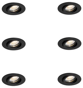 Zestaw 6 Czarnych Uchylnych Reflektorów Wpuszczanych 6,5 cm Z LED IP54 Ultra Płaskich - Pupil