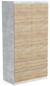 Szafa 90cm Garderoba z 2 szufladami i wieszakiem LUNA Beton/Dąb Sonoma