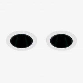 Pack 2 Wbudowanych Downlightów Led Z Okrągłymi Ramkami Ø8 Cm Z Aluminium Luisiana Biały - Czarny & 38º & Białe Zimne Światło 4000k & 11 W - Sklum