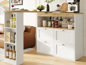 Buffet, Obrotowy i chowany mebel barowy - 4 szuflady i 4 przegródki - Biały