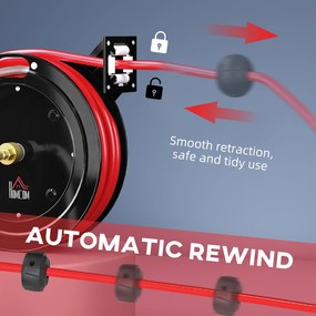 HOMCOM Bęben na wąż ogrodowy montowany na ścianie, automatyczne zwijanie, 20 bar ciśnienia wody, 15+1 m wąż wodny, metalowy