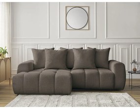 Brązowy rozkładany/ze schowkiem narożnik z materiału bouclé (lewostronny/z szezlongiem) Roxelane – Bobochic Paris