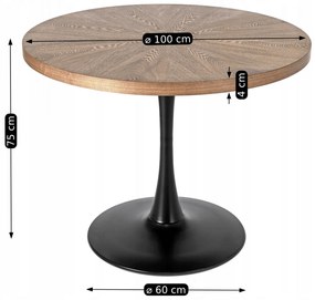 Stół Okrągły LINO 100 cm Orzech/Czarny Nowoczesny Loft