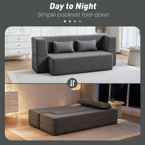 HOMCOM 2-osobowa sofa rozkładana z pianki, sofa rozkładana z szerokimi podłokietnikami, 2 poduszki, nośność 360 kg, szary