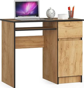 Biurko komputerowe AKORD PIKSEL Dąb Craft 90 cm prawe 1 drzwi 1 szuflada kolor Dąb Craft mat 3 półki 90x50x77 cm
