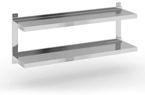 Podwójna półka ze stali nierdzewnej wieszana, 1200 x 300 mm