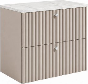 Szafka łazienkowa wisząca z blatem 60, kaszmir + blat z efektem marmuru Bianco, uchwyty w trzech kolorach, 60 x 44,4 x 58,6 cm