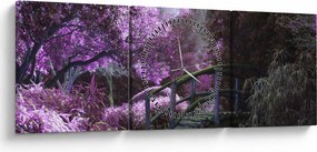 Obraz - fioletowe drzewa (z zegarem) (90x30 cm)