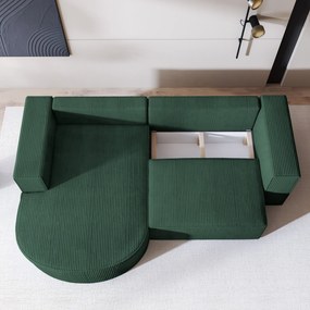 Masseno Narożnik SORELA z funkcją spania i pojemnikiem na pościel Narozniki L, Rozkładana sofa - Zielony, POSO 14