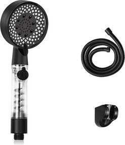NETTLIFE Czarny okrągły oszczędzający wodę prysznic ręczny z 5 strumieniami