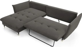 Narożnik GLAM Lewostronny z funkcją spania, zestaw z poduszkami wolnostojący tkanina RIVIERA 95 Ciemny szary DOMO HOME