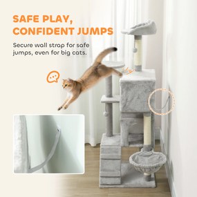 PawHut 140 cm drapak dla kota, wielopoziomowy, słupki do drapania z sizalu, kryjówki, pluszowe platformy, hamak, drabinka, piłeczki do zabawy