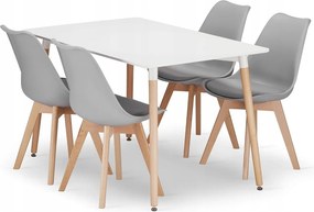 Valora ZESTAW PROSTOKĄTNY STÓŁ YURO 120x80 Biały + 4 Krzesła Szare