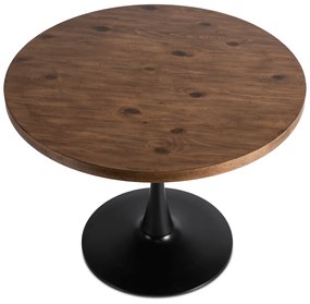 Zestaw Stół Okrągły LINO 100 cm Dąb Rustykalny/Czarny i 4 Krzesła DALVIN Czarne Ekoskóra Nowoczesne Loft