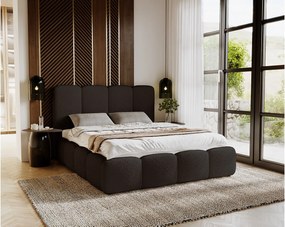 Emporius Merkad Boucle łóżko tapicerowane 200x200 - łóżko z pojemnikiem, gruba pianka, stelaż - elegancki design, tkanina boucle, czarny (Anthology 19)