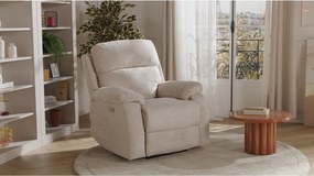 Elektryczny fotel relaksacyjny  z beżowej tkaniny szenilowej KOCENI
