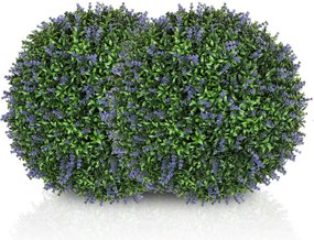 HOMCOM Zestaw 2 Sztucznych Roślin w Kształcie Kulki, UV-odporne, Sztuczne Rośliny do Domu i na Zewnątrz, 42 cm, Zielony+Fiolet