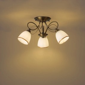 Klasyczna lampa sufitowa brązowa z opalowym szkłem 3-źródła światła - Katarina