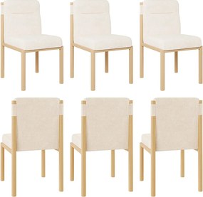 Komplet 6 krzeseł do jadalni - 46 x 52 x 80,5 cm - rama imitująca dąb i wyściełane siedziska - tkanina sherpa - beż.