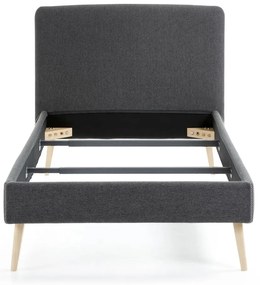 Ciemnoszare tapicerowane łóżko Kave Home Lydia, 90 x190 cm