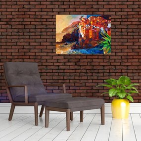 Obraz - Wieś na wybrzeżu Cinque Terre, Włoska Riviera, nowoczesny impresionism (70x50 cm)